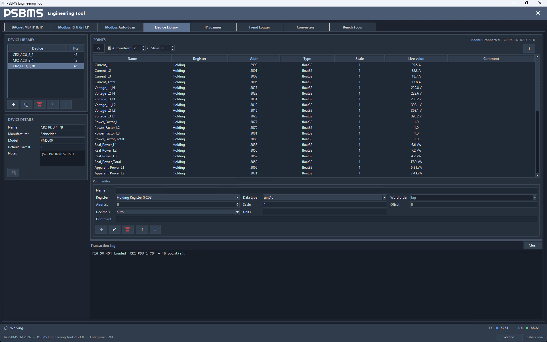 Device Library live values